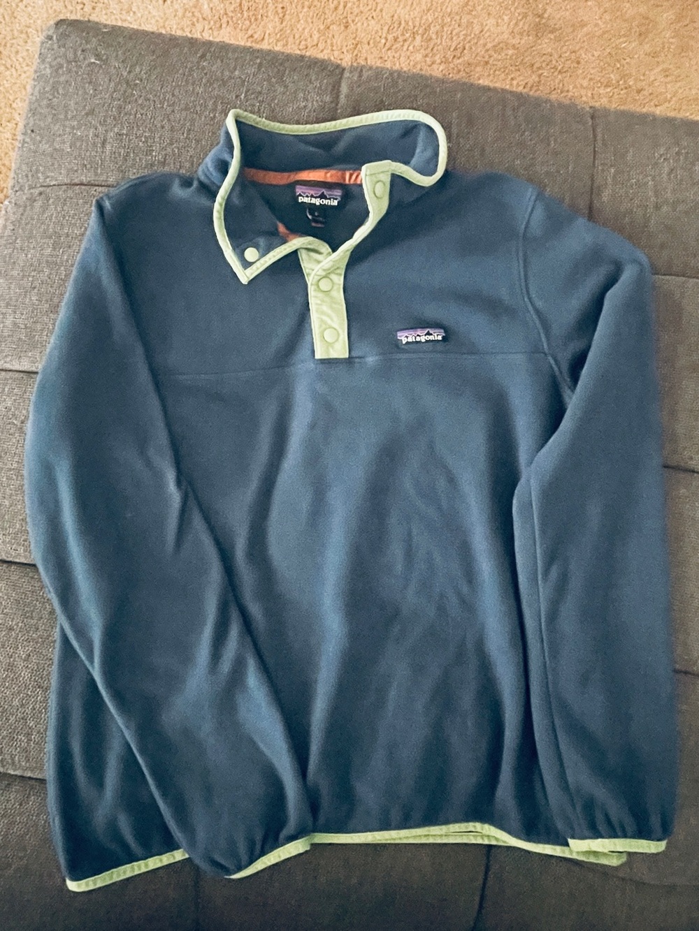 Patagonia Kids' Micro D Snap-T Fleece Pullover Navy Blue Green Trim Size Large